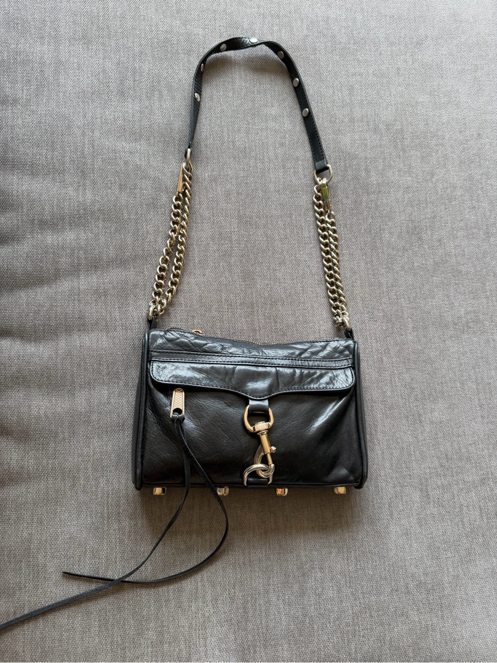 Rebecca Minkoff Black Leather Shoulder Bag with Gold Chain Hardware